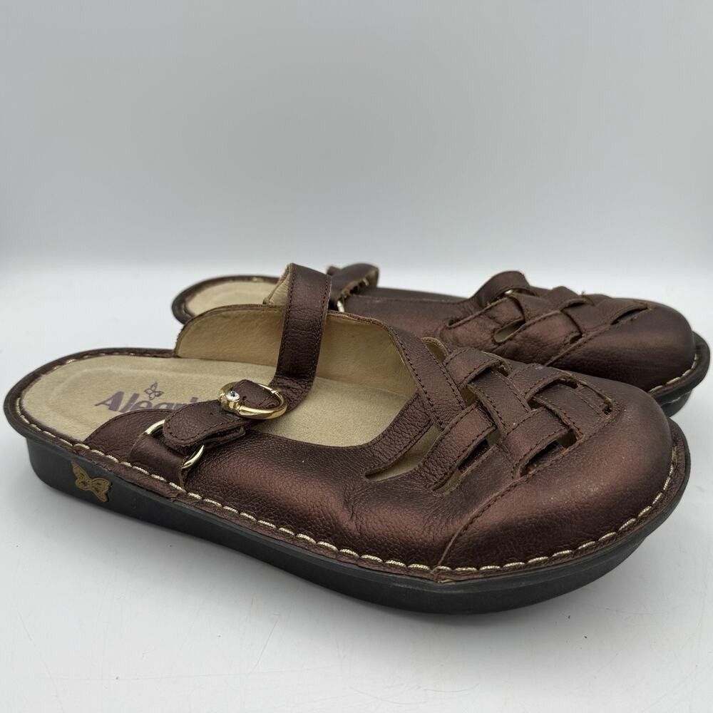 Alegria PG Lite FRE-201 Metallic Bronze Leather Buckle Mules 39 8.5 US